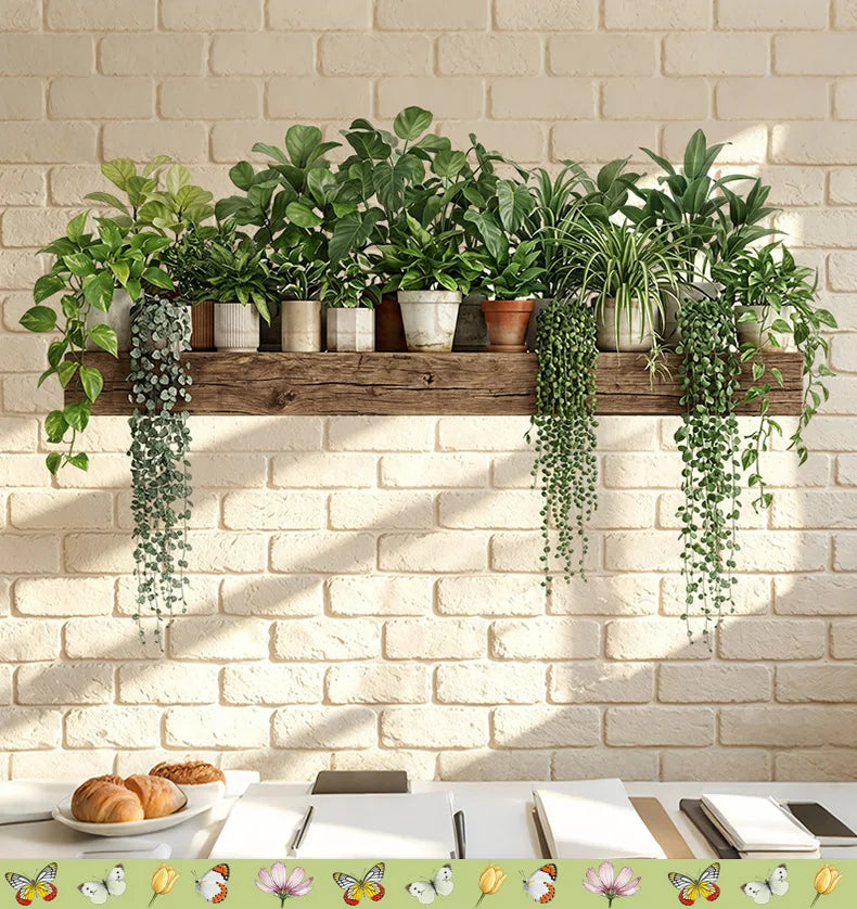 Green Plant Decor Courtyard Wall Decals Green Dill Leaves Hanging Basket Wall Stickers Bedroom Living Room Wall Beautification