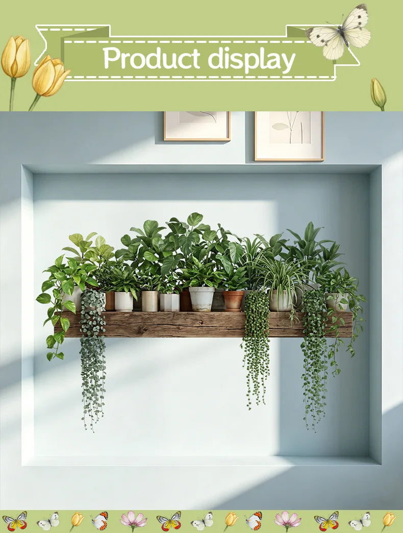 Green Plant Decor Courtyard Wall Decals Green Dill Leaves Hanging Basket Wall Stickers Bedroom Living Room Wall Beautification