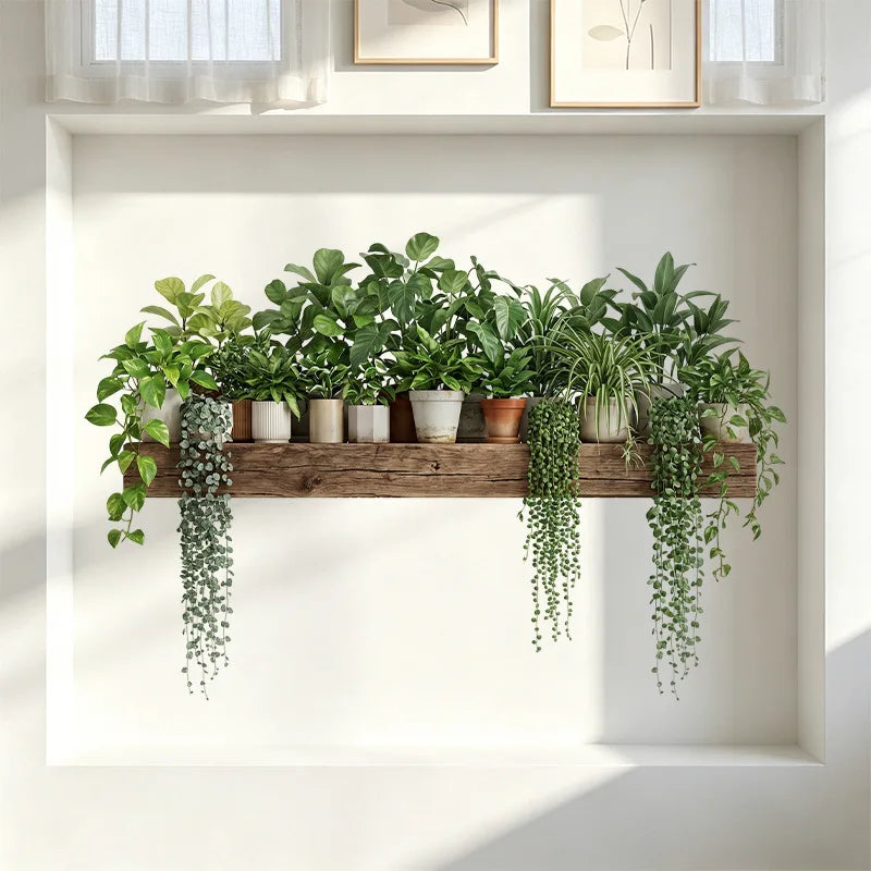 Green Plant Decor Courtyard Wall Decals Green Dill Leaves Hanging Basket Wall Stickers Bedroom Living Room Wall Beautification