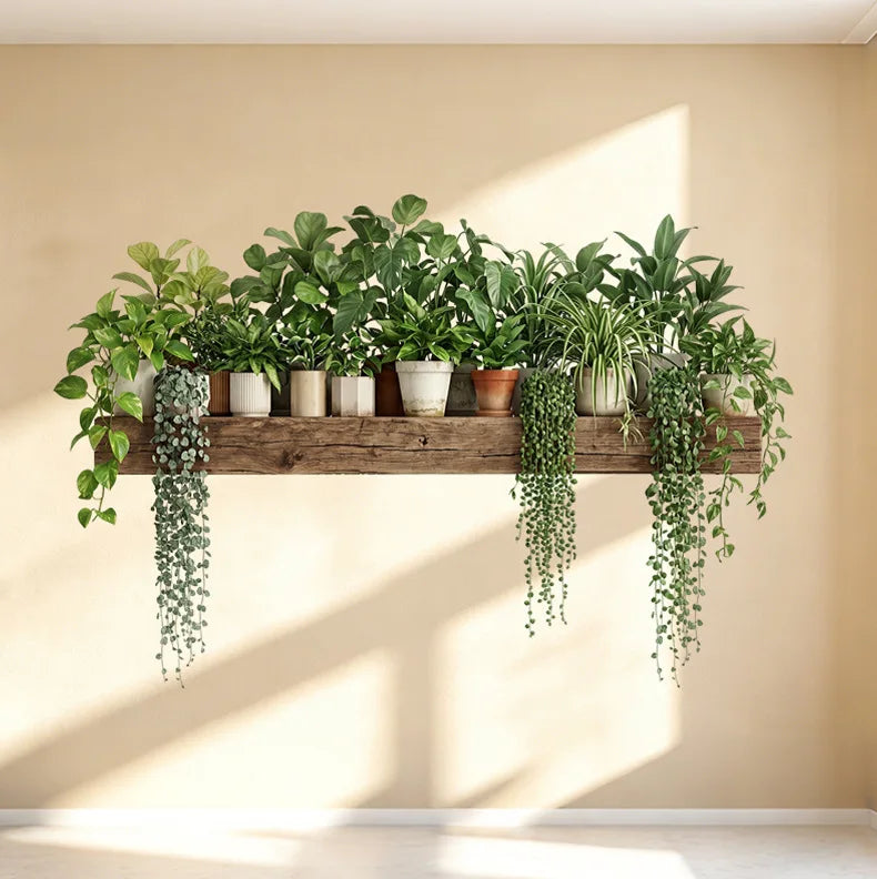 Green Plant Decor Courtyard Wall Decals Green Dill Leaves Hanging Basket Wall Stickers Bedroom Living Room Wall Beautification