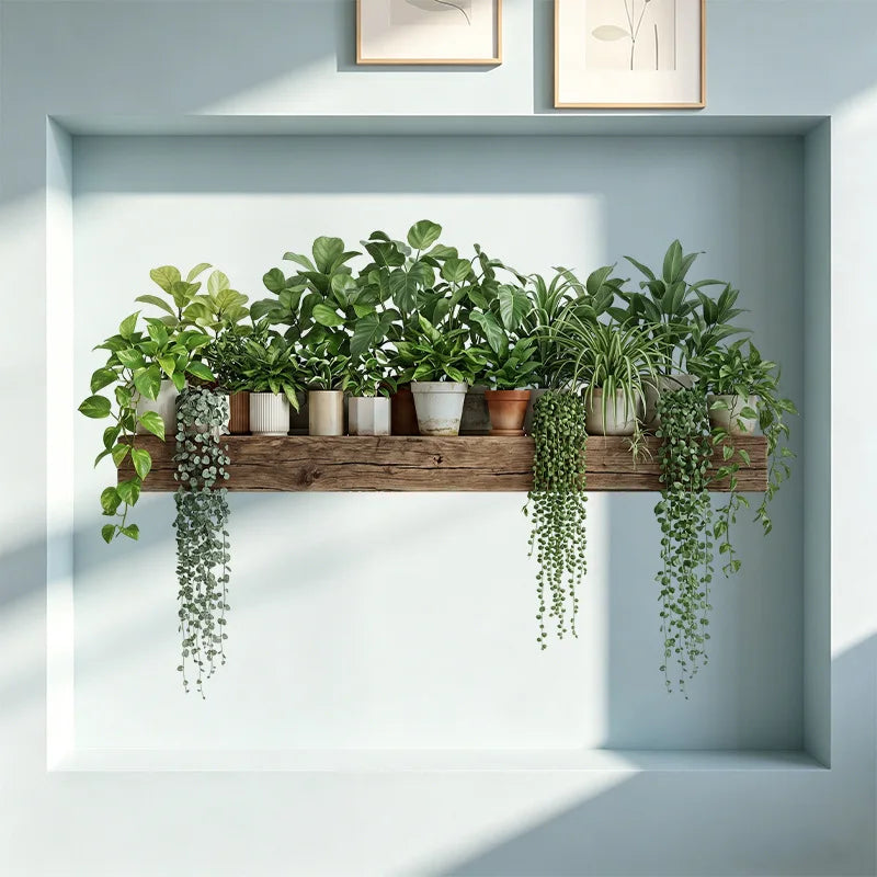 Green Plant Decor Courtyard Wall Decals Green Dill Leaves Hanging Basket Wall Stickers Bedroom Living Room Wall Beautification