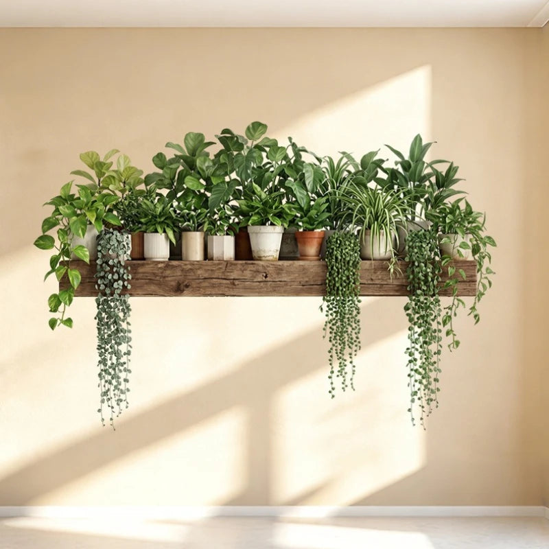Green Plant Decor Courtyard Wall Decals Green Dill Leaves Hanging Basket Wall Stickers Bedroom Living Room Wall Beautification